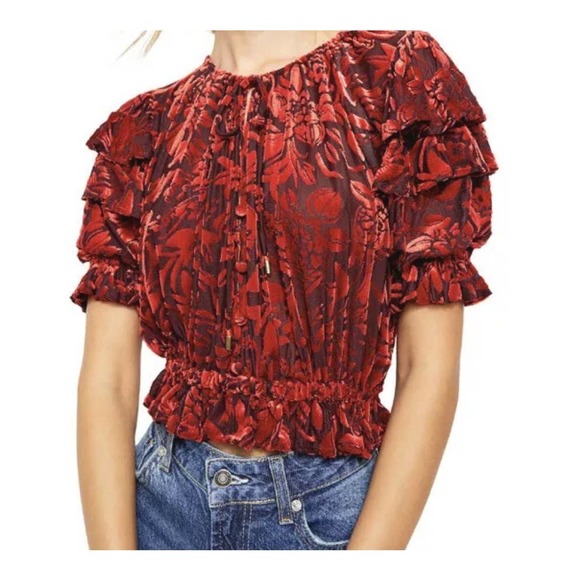 Free People Tops - Free People Velveteen Dreams Ruffled Red Top Large